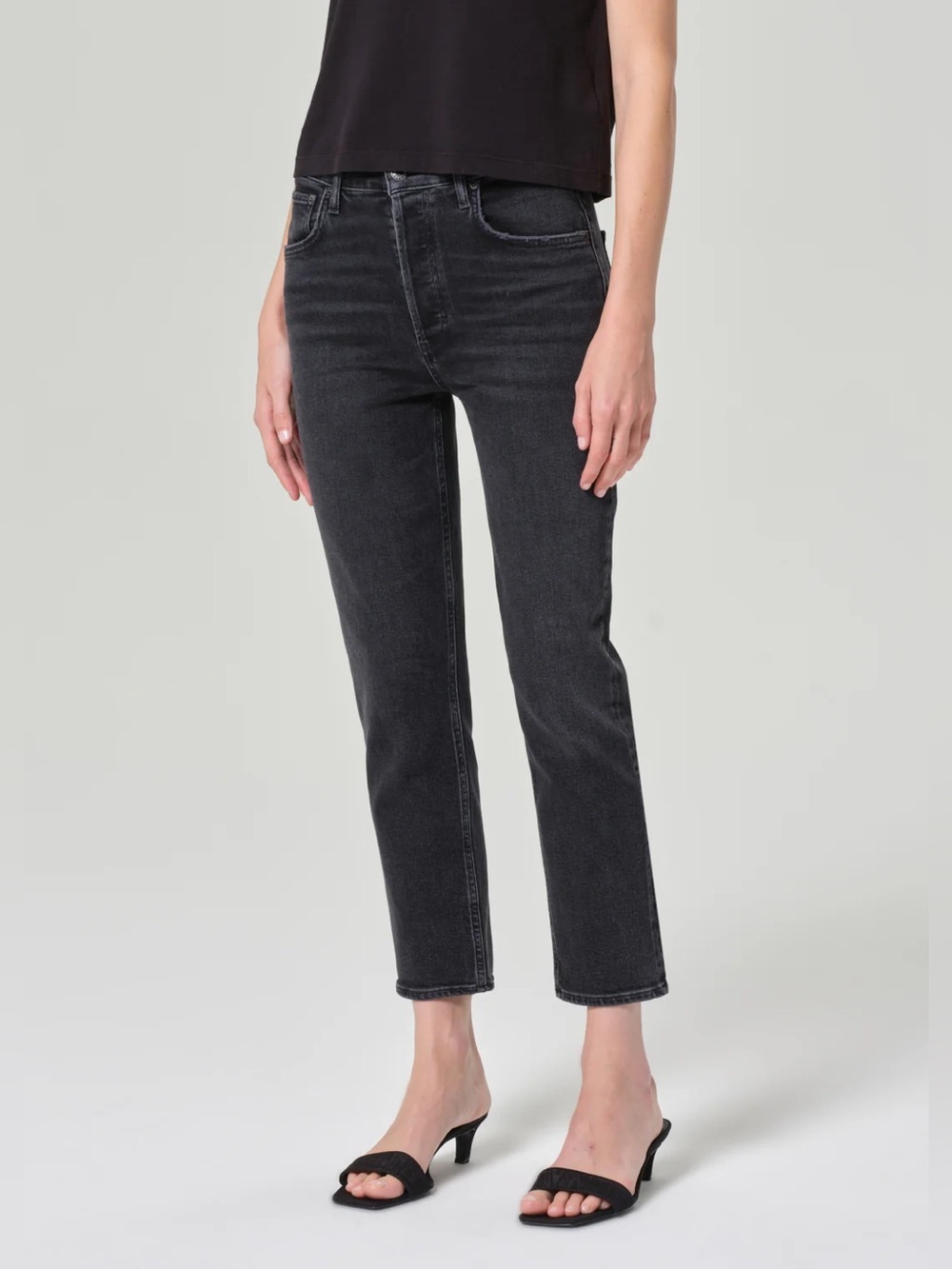 AGOLDE Riley High Rise Straight Crop Jeans 25 Panoramic Black Stretch Denim